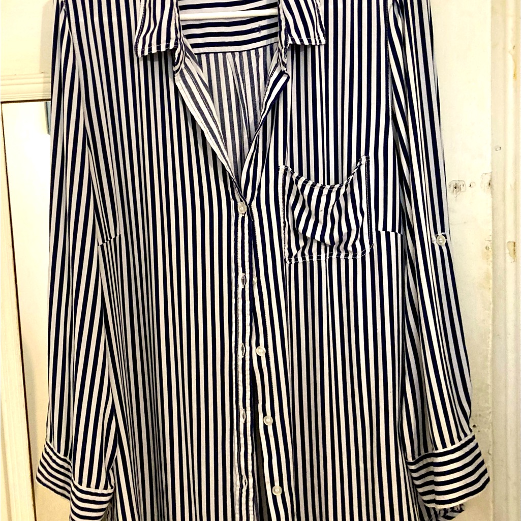 Striped Blouse With Convertible Sleeves Plus Size.